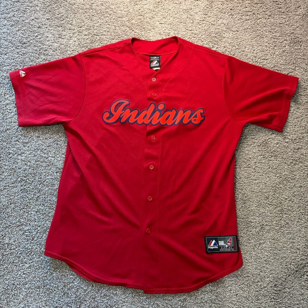 VTG Majestic Cleveland Indians Jersey Red Script MLB Men’s Large Baseball